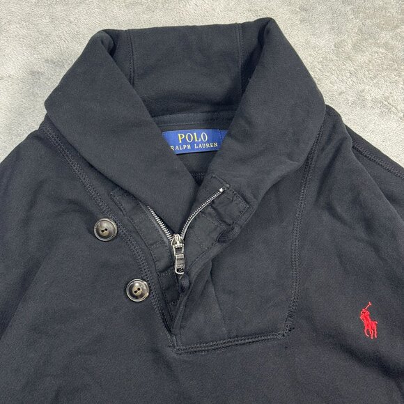 Polo Ralph Lauren Mens Sz L Shawl Collar Sweatshirt Pullover Black Red Pony Logo - Picture 2 of 7